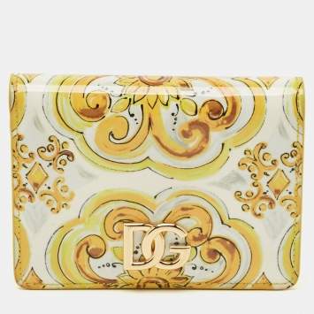 Pre Owned حافظة بطاقات بغطاء جلد وبرنيق بنقوش ماجوليا صفراء دولتشي أند غابانا