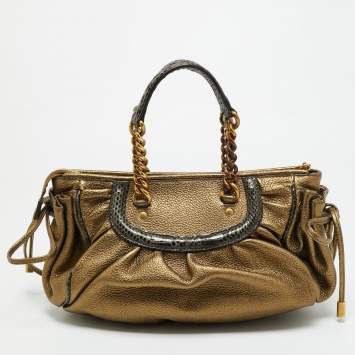 مملوكة مسبقًا Dolce & Gabbana Gold Leather and Python Trims Chain Satchel