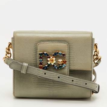 مملوكة مسبقًا Dolce & Gabbana DG Millennials Sage Grey Lizard Embossed Leather Crossbody Bag