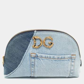مملوكة مسبقًا Dolce & Gabbana DG Girls Blue Patchwork Denim Make-Up Bag
