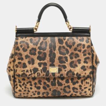مملوكة مسبقًا Dolce & Gabbana Miss Sicily Large Brown/Black Leopard Print Coated Canvas Top Handle Bag