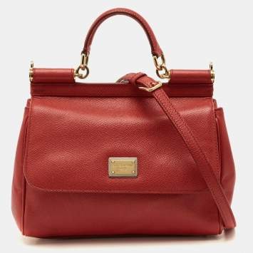 Pre Owned Dolce & Gabbana Miss Sicily Medium Red Leather Top Handle Bag