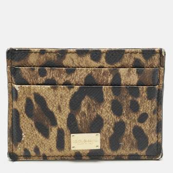 Pre Owned Dolce & Gabbana Brown/Black Leopard Print Coated Canvas Card Holder