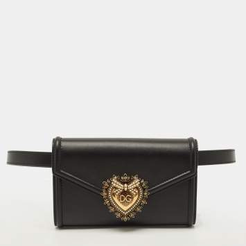 Pre Owned Dolce & Gabbana Devotion Black Leather Belt Bag