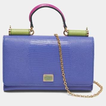 Pre Owned Dolce & Gabbana Miss Sicily Von Multicolor Lizard Embossed Leather Wallet on Chain