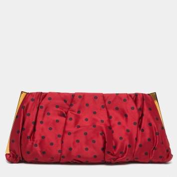 Pre Owned Dolce & Gabbana Red/Black Polka Dot Satin Frame Clutch