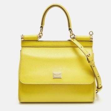 Pre Owned Dolce & Gabbana Miss Sicily Small Yellow Leather Top Handle Bag