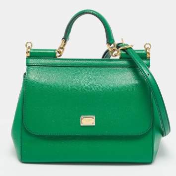 Pre Owned Dolce & Gabbana Miss Sicily Medium Green Leather Top Handle Bag