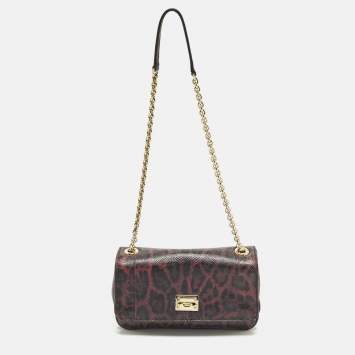 Pre Owned Dolce & Gabbana Purple Leopard Print Lizard Shoulder Bag