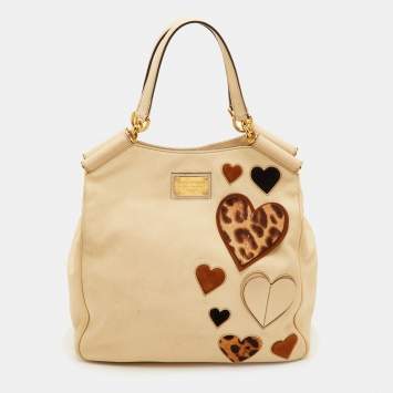 مملوكة مسبقًا Dolce & Gabbana X-Large Heart Cream Leather Satchel