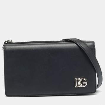 Pre Owned Dolce & Gabbana DG Logo Black Leather Crossbody Bag