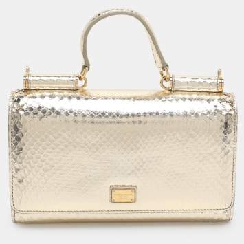 مملوكة مسبقًا محفظة على سلسلة جلد بايثون دولشي أند غابانا ذهبي أحمر شفاه صقلية