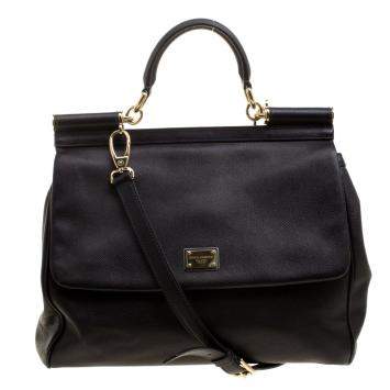 Pre Owned Dolce & Gabbana Black Leather Large Miss Sicily Tote