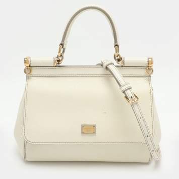 مملوكة مسبقًا Dolce & Gabbana Miss Sicily Small Cream Leather Top Handle Bag
