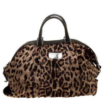 Pre Owned Dolce & Gabbana Beige Leopard Print Calfhair Miss Urbanette Satchel