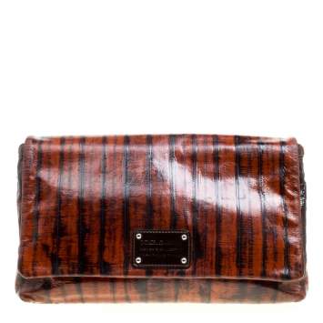 Pre Owned Dolce & Gabbana Copper Patent Leather Large Clutch