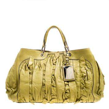 Pre Owned Dolce & Gabbana Olive Green Leather Miss Brooke Tote