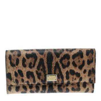 Pre Owned Dolce & Gabbana Brown Leopard Print Leather Dauphine Continental Wallet