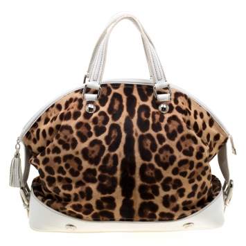 Pre Owned Dolce & Gabbana Brown/White Calfhair and Leather Satchel