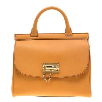 Pre Owned Dolce & Gabbana Mustard Leather Medium Monica Top Handle Bag