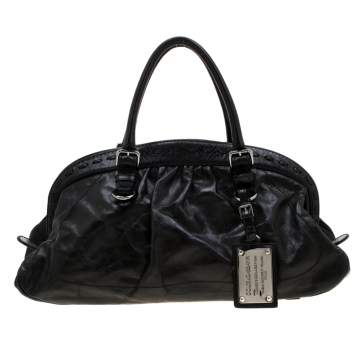 Pre Owned Dolce & Gabbana Black Leather Miss Romantique Satchel