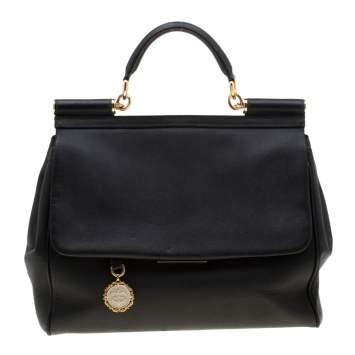 Pre Owned Dolce & Gabbana Black Leather Large Miss Sicily Tote