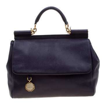 Pre Owned Dolce & Gabbana Purple Leather Large Miss Sicily Top Handle Bag