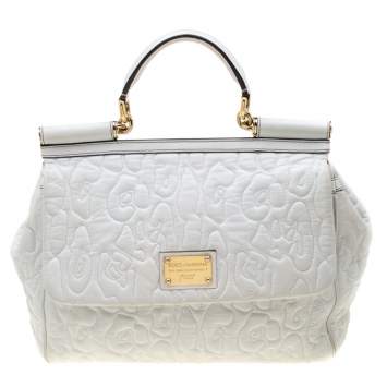 Pre Owned Dolce & Gabbana White Leather Large Miss Sicily Top Handle Bag   