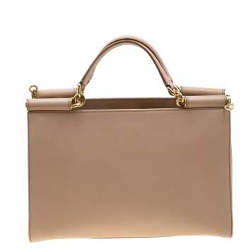 Pre Owned Dolce and Gabbana Beige Leather Miss Sicily Top Handle Bag