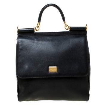Pre Owned Dolce & Gabbana Black Leather Large Miss Sicily Tote