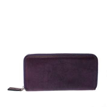 Pre Owned D&G Purple Leather Zip Around Continental Wallet