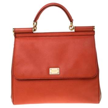 Pre Owned Dolce & Gabbana Orange Leather Large Miss Sicily Top Handle Bag