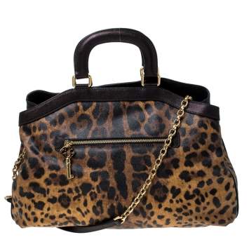 Pre Owned Dolce & Gabbana Leopard Print Coated Canvas and Leather Satchel