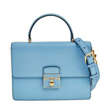 Pre Owned Dolce & Gabbana Light Blue Leather Rosalia Top Handle Bag
