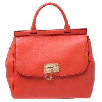 Pre Owned Dolce & Gabbana Orange Leather Miss Monica Top Handle Bag