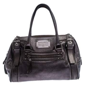 Pre Owned Dolce & Gabbana Metallic Grey Leather Miss Easy Way Boston Bag         