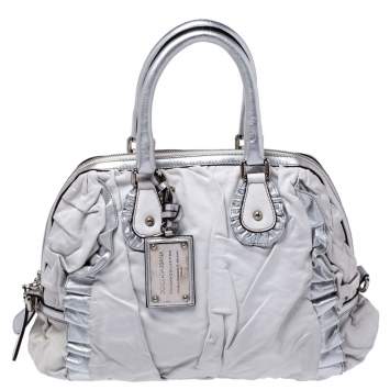 Pre Owned Dolce & Gabbana Silver Leather Miss Rouche Distressed Satchel
