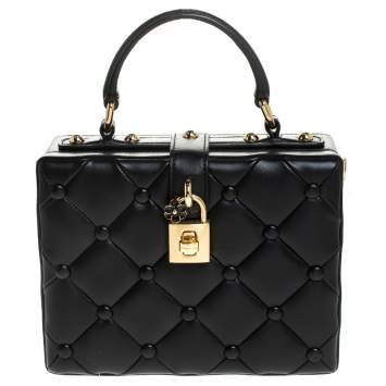 Pre Owned Dolce & Gabbana Black Lambskin Quilted Box Top Handle Bag