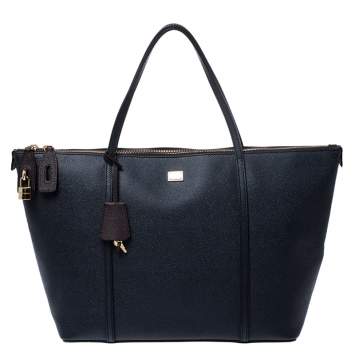 Pre Owned Dolce & Gabbana Dark Blue Leather Miss Escape Tote 