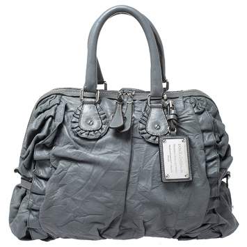 Pre Owned Dolce & Gabbana Grey Leather Miss Rouche Satchel