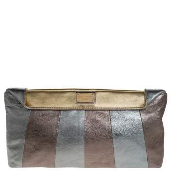 Pre Owned Dolce & Gabbana Metallic Tricolor Leather Clutch