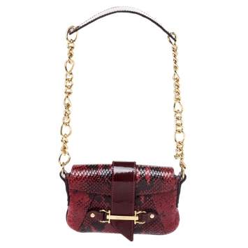 Pre Owned Dolce & Gabbana Red/Black Python Leather Flap Chain Shoulder Bag