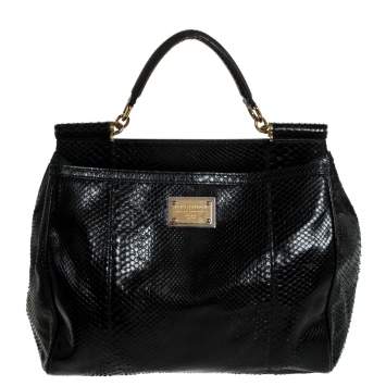 Pre Owned Dolce & Gabbana Python XL Miss Sicily Top Handle Bag