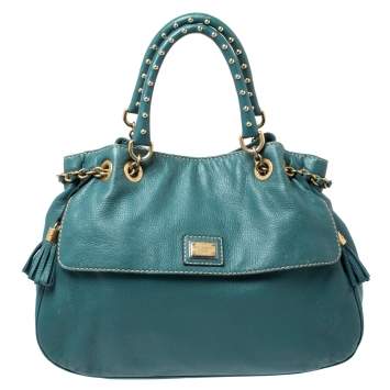 Pre Owned Dolce & Gabbana Green Leather Miss Charlotte Satchel 