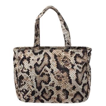 Pre Owned Dolce & Gabbana Beige/Black Python Print Fabric Tote