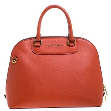 Pre Owned Dolce & Gabbana Orange/Pink Leather Small Megan Dome Satchel