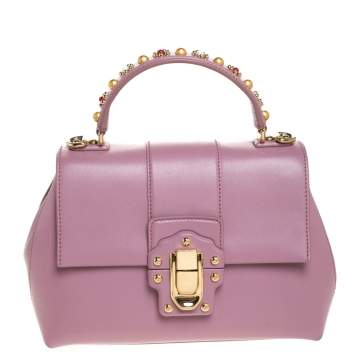 Pre Owned Dolce & Gabbana Pink Leather Small Lucia Top Handle Bag