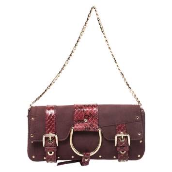 Pre Owned Dolce & Gabbana Burgundy Suede and Python Trim Chain Bag