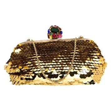 Pre Owned Dolce & Gabbana Gold Sequin Crystal Embellished Lock Frame Chain Clutch