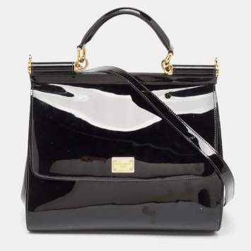 Pre Owned Dolce & Gabbana Black Patent Leather Large Miss Sicily Top Handle Bag